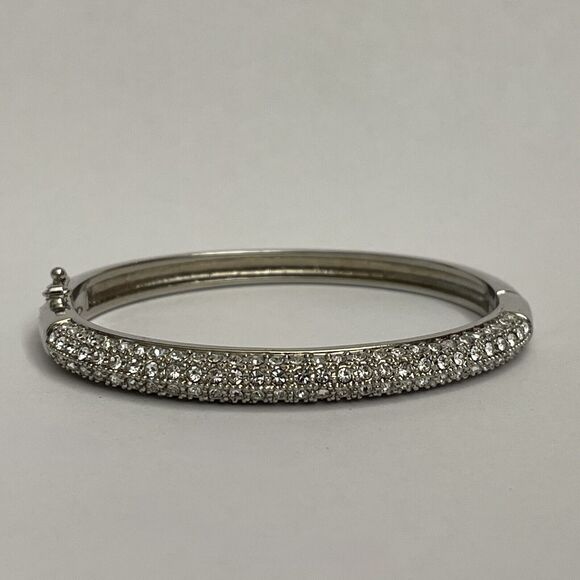 Silver-tone Silver Clear Rhinestones Pave Fashion Bangle Bracelet - Picture 1 of 5